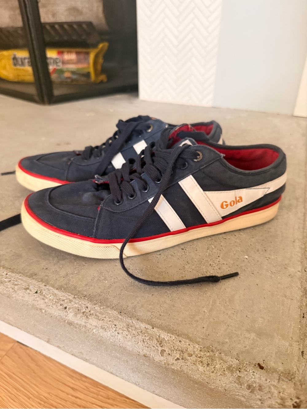Gola Men's Navy Sneakers with White Stripes and Red Trim